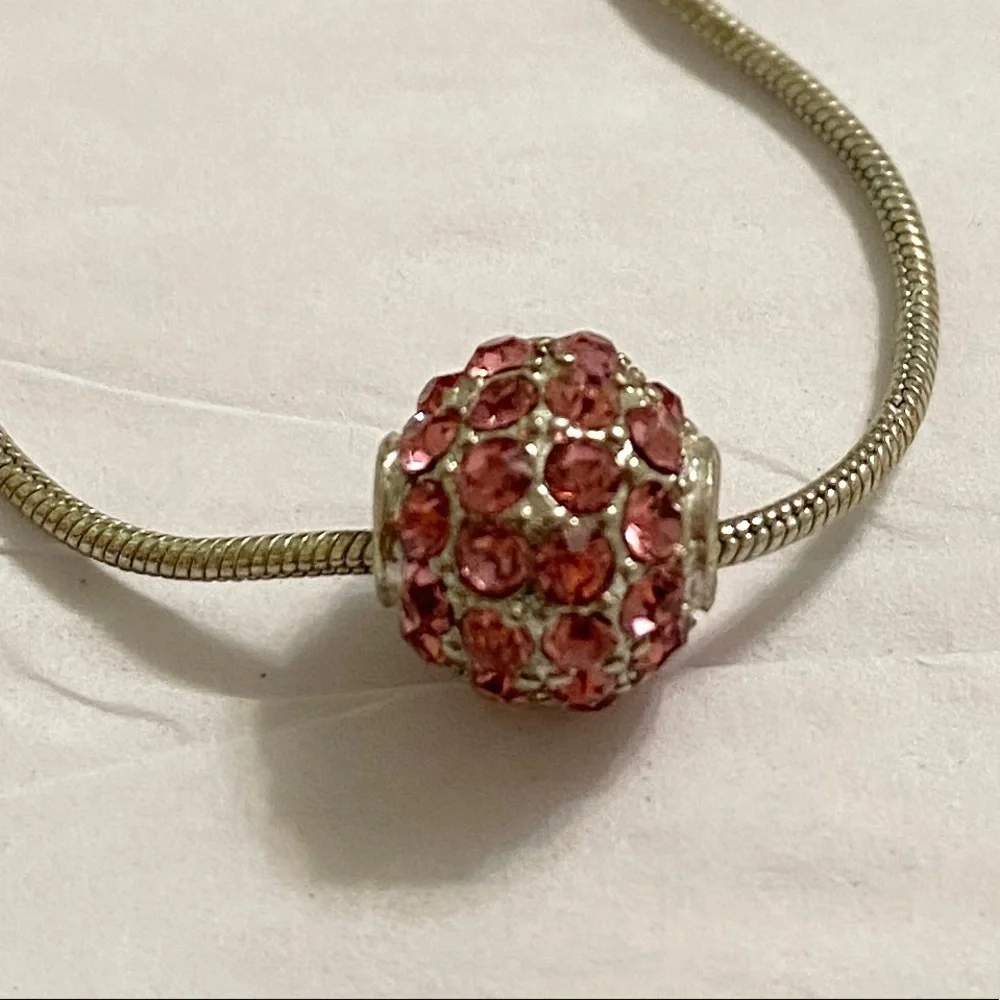 Pink Rhinestones Beaded Circle Sterling Necklace - Picture 4 of 7